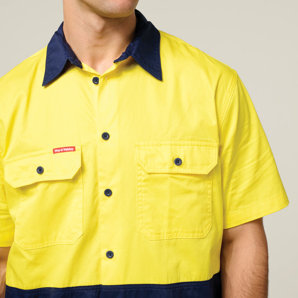 Hard Yakka Core Hi-Vis Light Weight Vented Short Sleeve Cotton Shirt (Y04620)