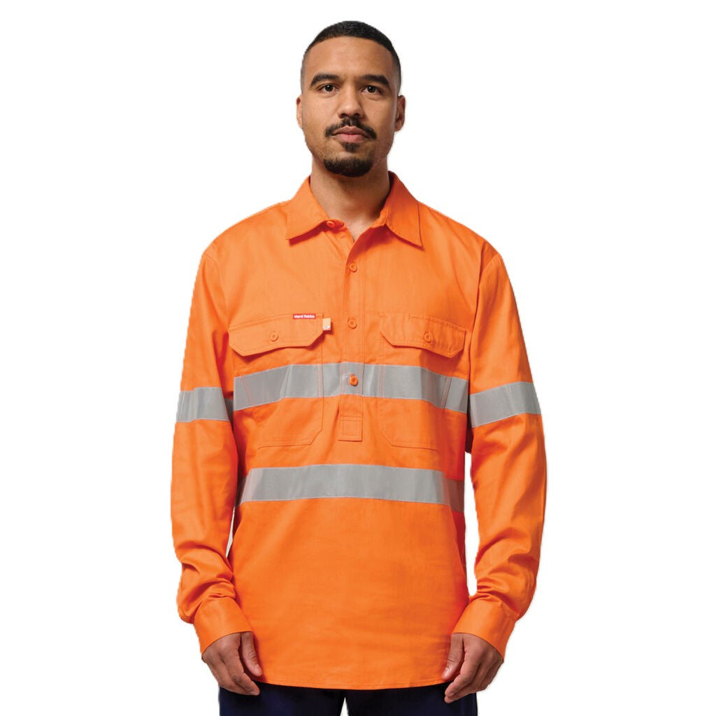 Hard Yakka Hi-Vis Closed Front Taped Long Sleeve Cotton Drill Shirt (Y07899)