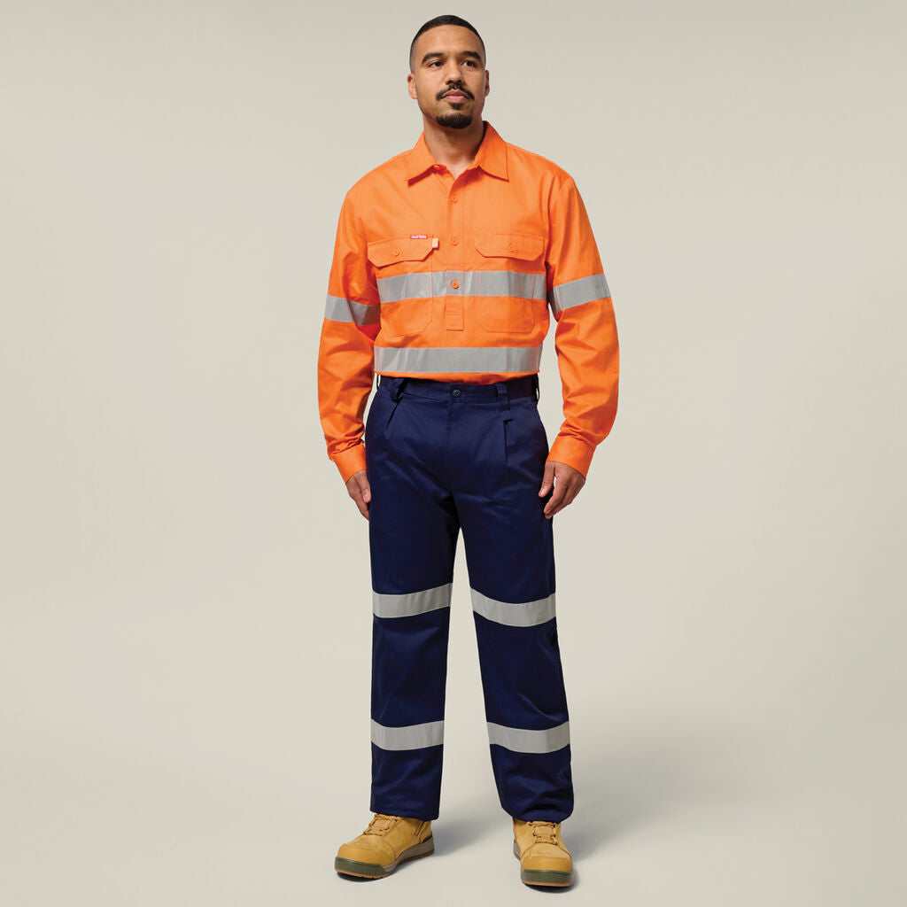 Hard Yakka Hi-Vis Closed Front Taped Long Sleeve Cotton Drill Shirt (Y07899)