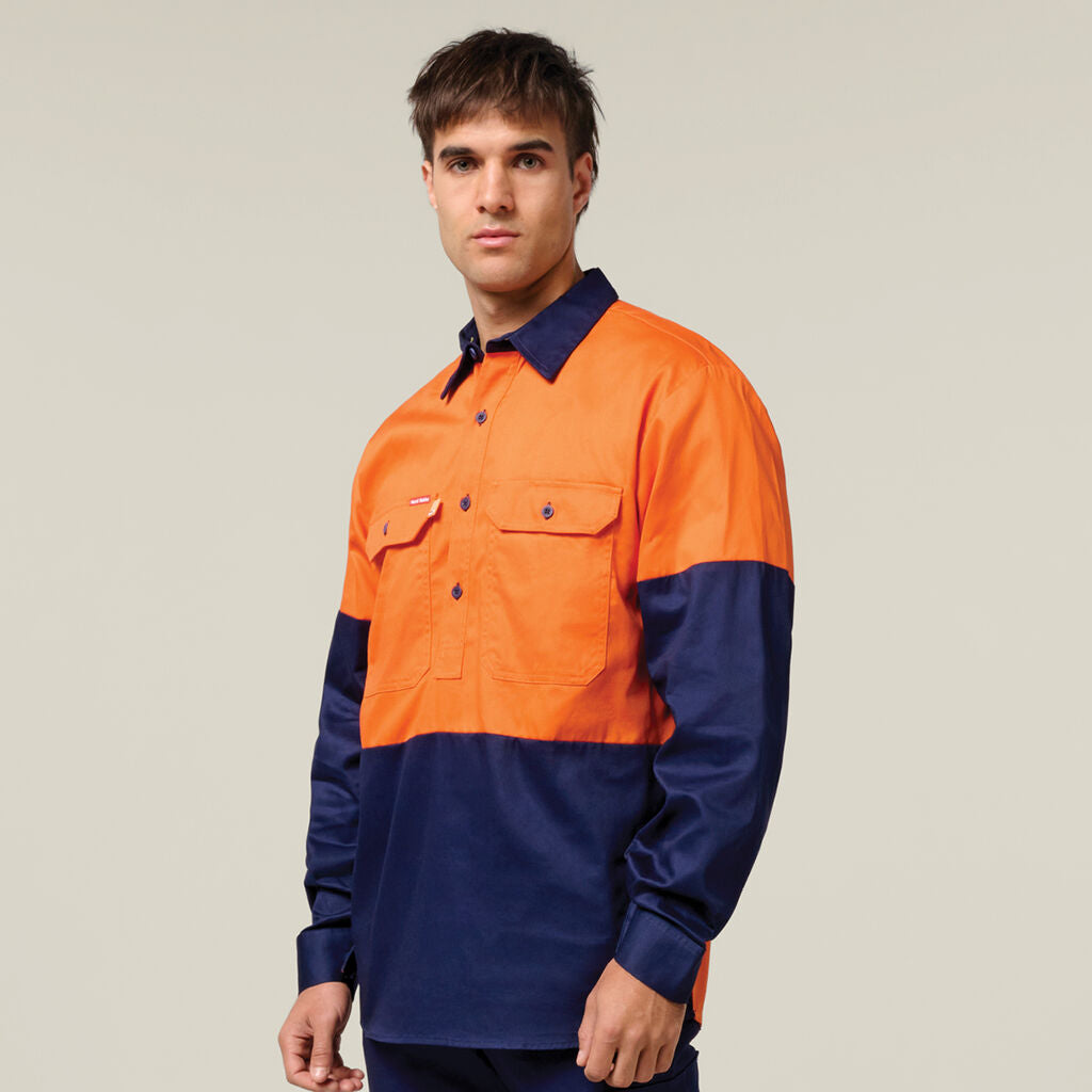 Hard Yakka Hi-vis 2 Tone Closed Front Long Sleeve Shirt With Gusset (Y07984)