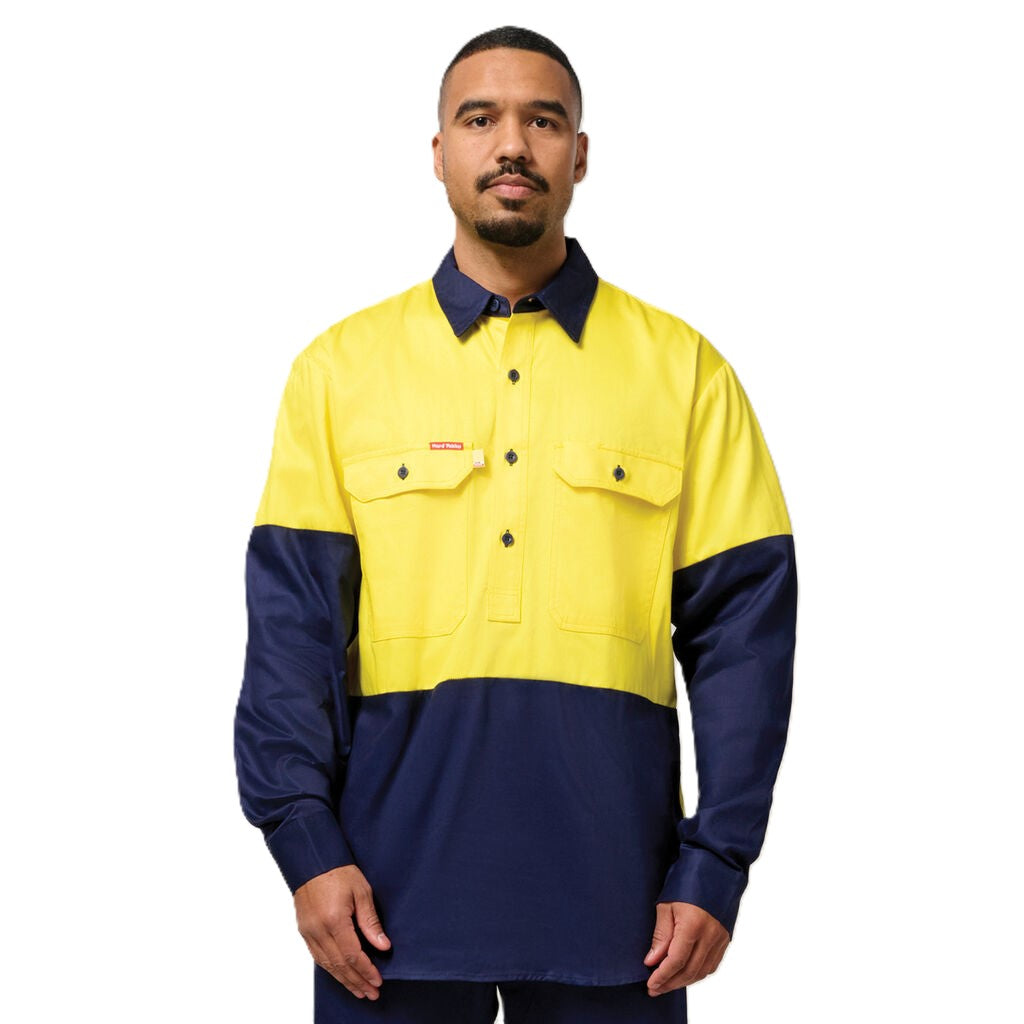 Hard Yakka Hi-vis 2 Tone Closed Front Long Sleeve Shirt With Gusset (Y07984)