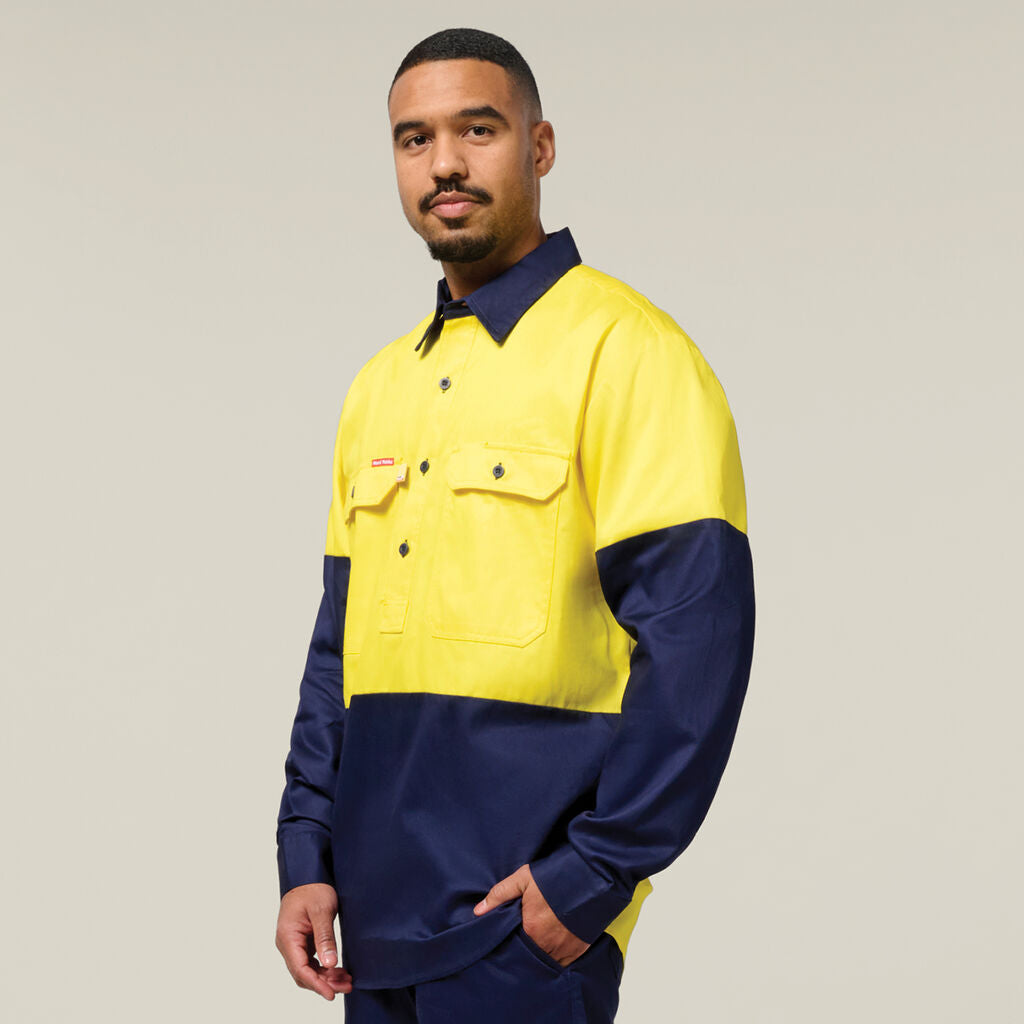 Hard Yakka Hi-vis 2 Tone Closed Front Long Sleeve Shirt With Gusset (Y07984)