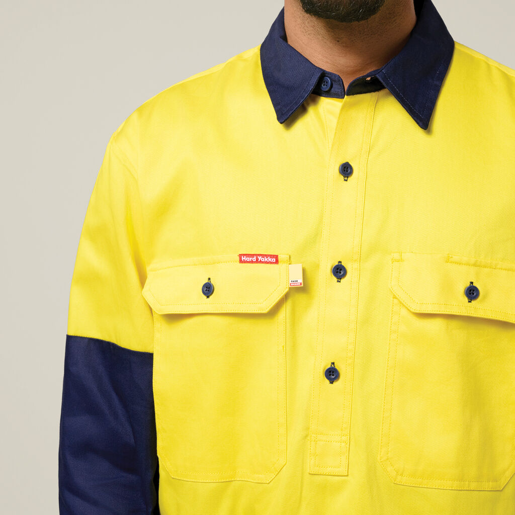 Hard Yakka Hi-vis 2 Tone Closed Front Long Sleeve Shirt With Gusset (Y07984)