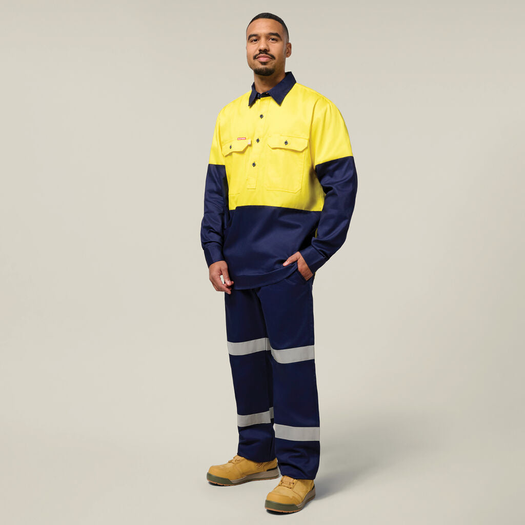 Hard Yakka Hi-vis 2 Tone Closed Front Long Sleeve Shirt With Gusset (Y07984)