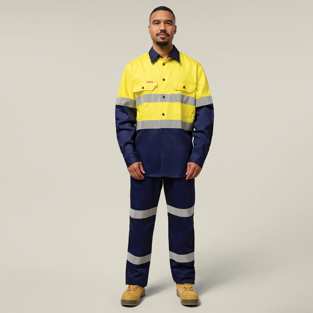 Hard Yakka Hi-Vis 2 Tone Long Sleeve Taped Cotton Drill Shirt (Y07990)