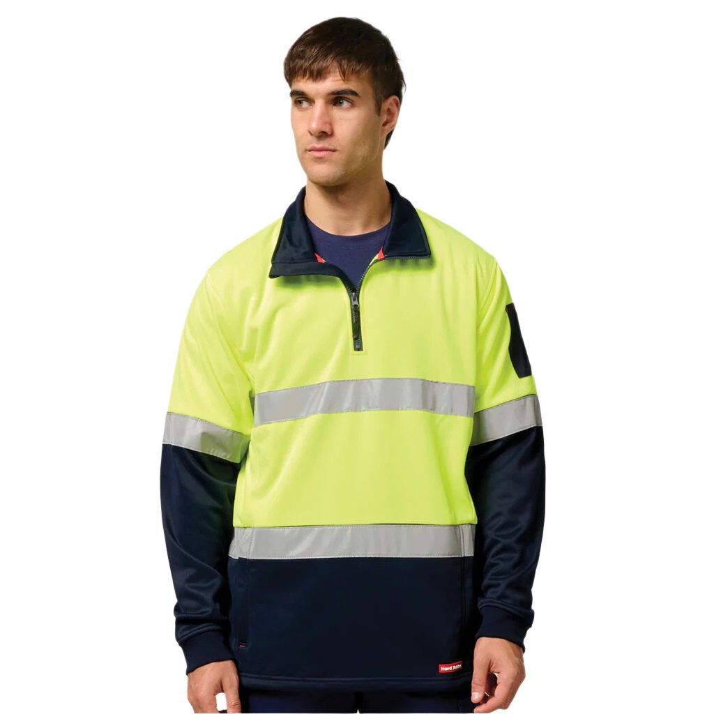 Hard Yakka Hi-Vis 2 Tone 1/4 Zip Brushed Taped Fleece Jumper (Y19270)