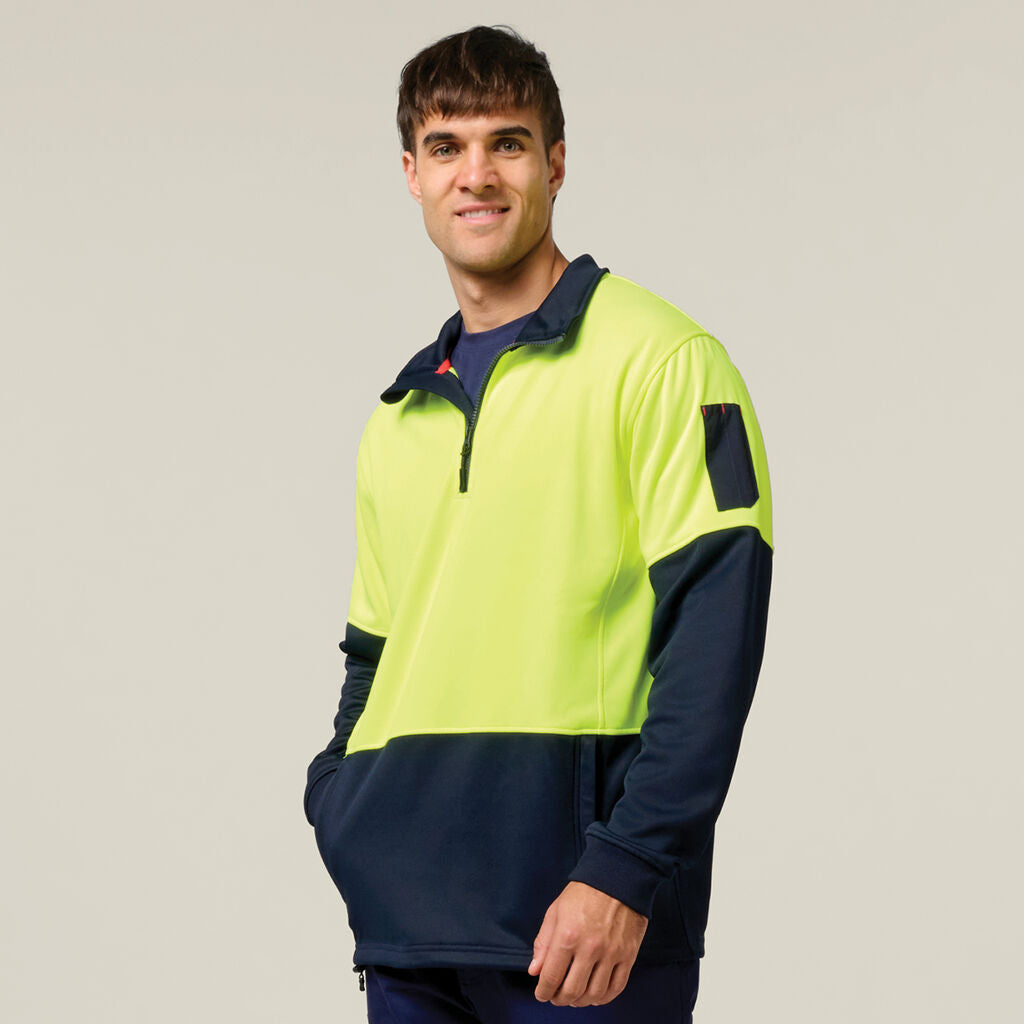 Hard Yakka Hi-Vis 2 Tone 1/4 Zip Brushed Fleece Jumper (Y19330)