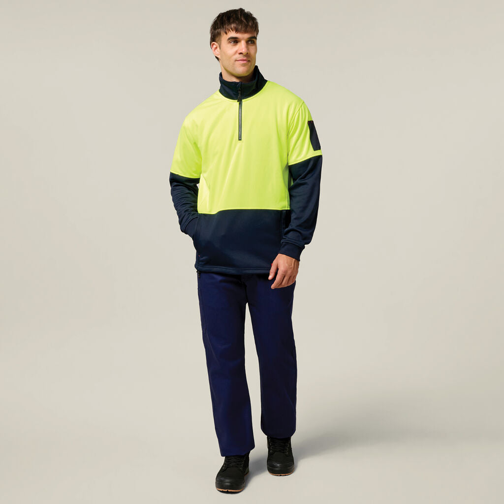 Hard Yakka Hi-Vis 2 Tone 1/4 Zip Brushed Fleece Jumper (Y19330)