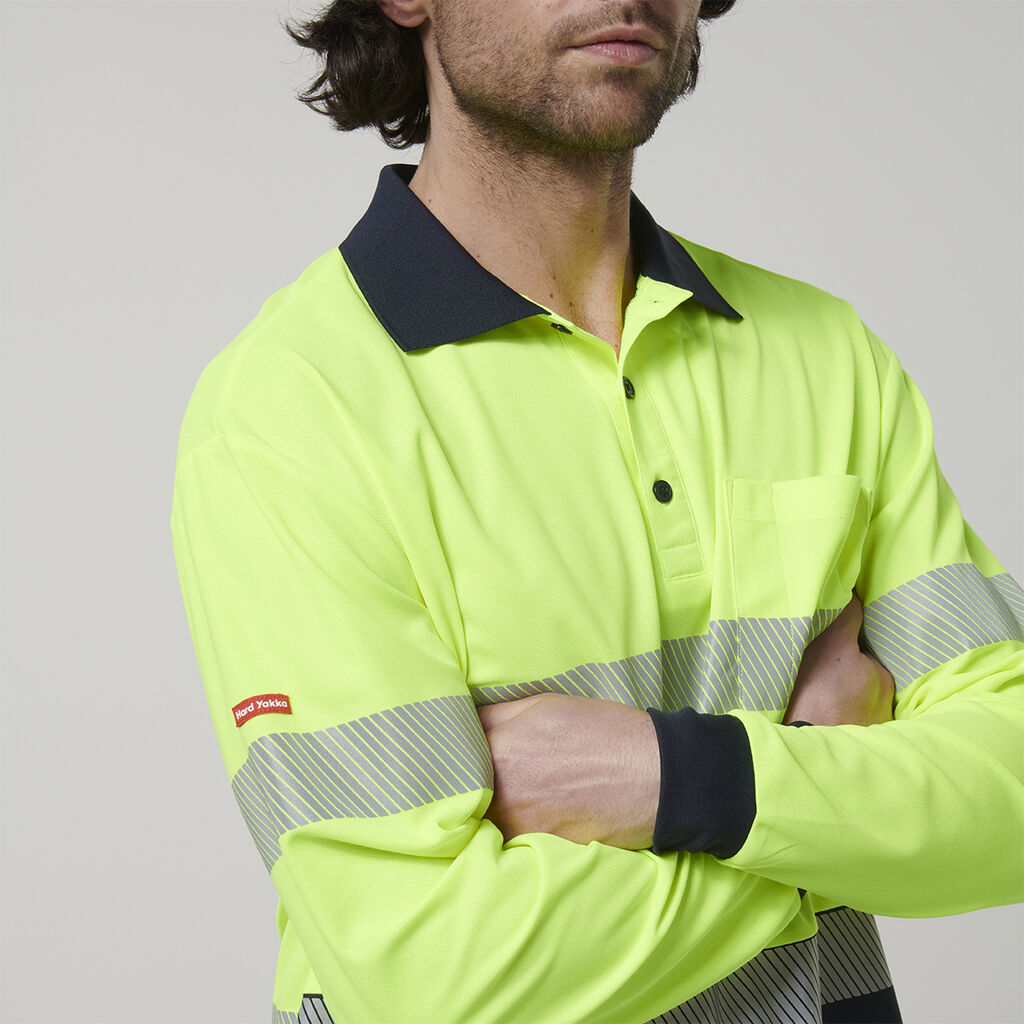 Hard Yakka Men's Long Sleeve Hi Vis Taped Polo (Y19619)