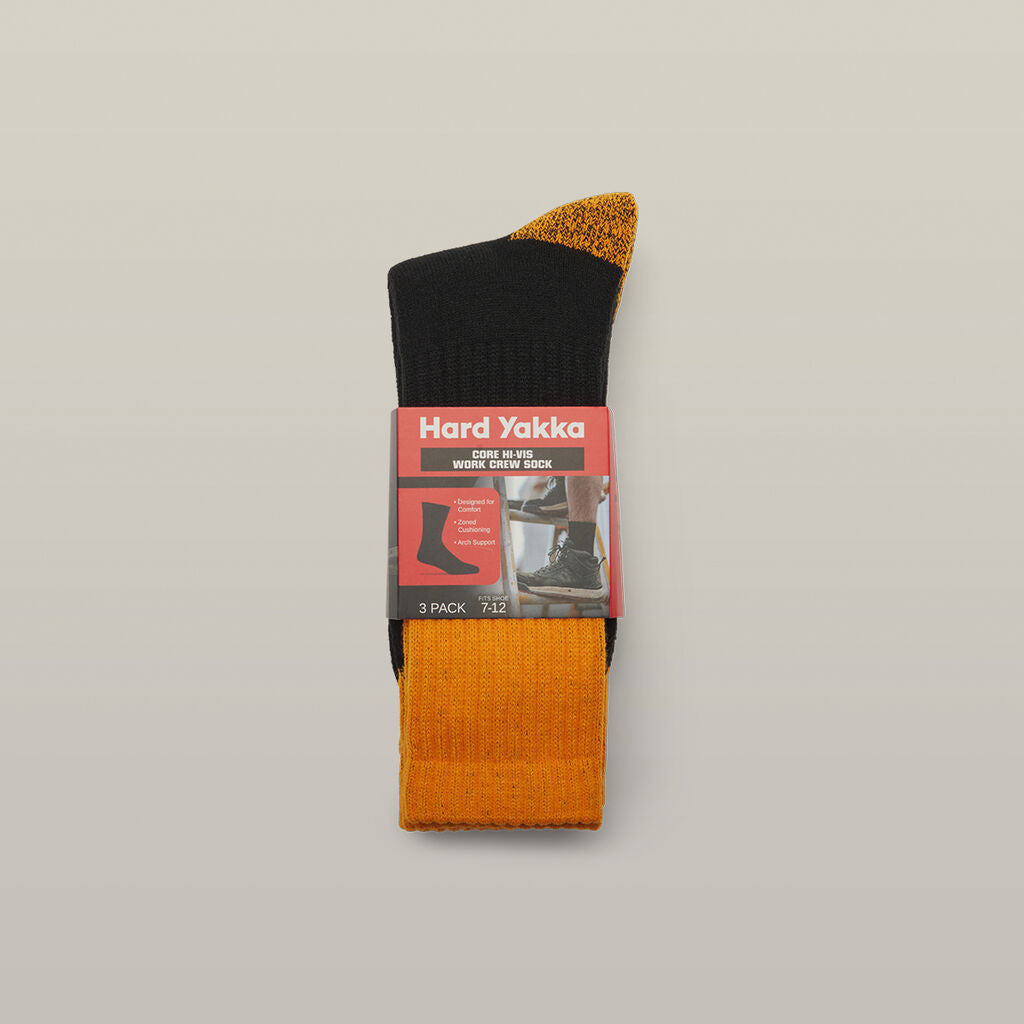 Hard Yakka Core Hi Vis Work Crew Sock - 3 Pack (Y20014)