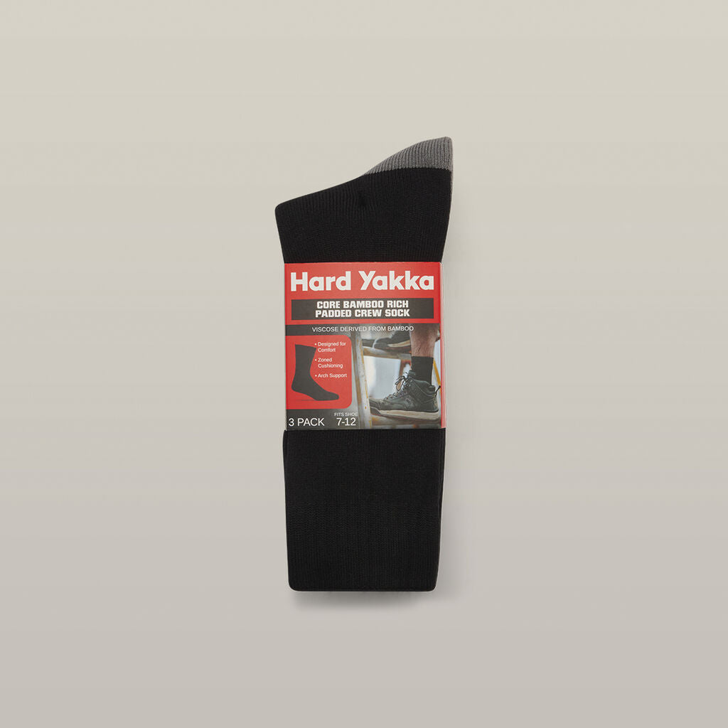 Hard Yakka Core Bamboo Rich Padded Crew Sock - 3 Pack (Y20015)