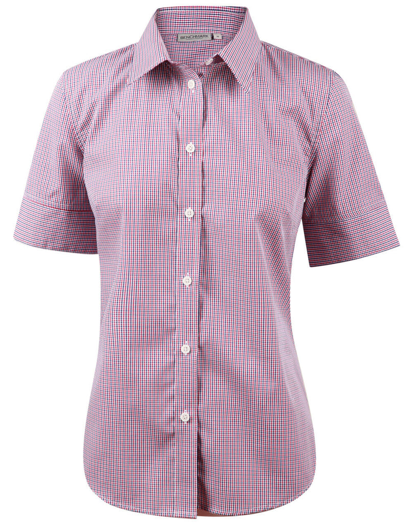 Winning Spirit Ladies Two Tone Mini Gingham Short Sleeve Shirt (M8340S)