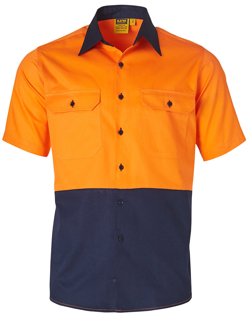 Winning Spirit Hi-Vis Two Tone Cool-Breeze Short Sleeve Cotton Work Shirt (SW57)