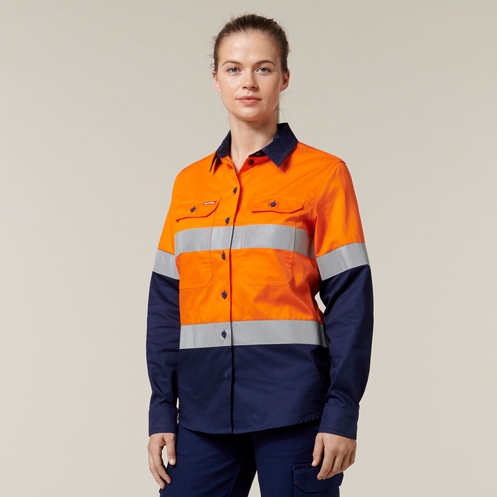 Hard Yakka Women's Hi-Vis Lightweight 2 Tone Taped Long Sleeve Shirt (Y08805)