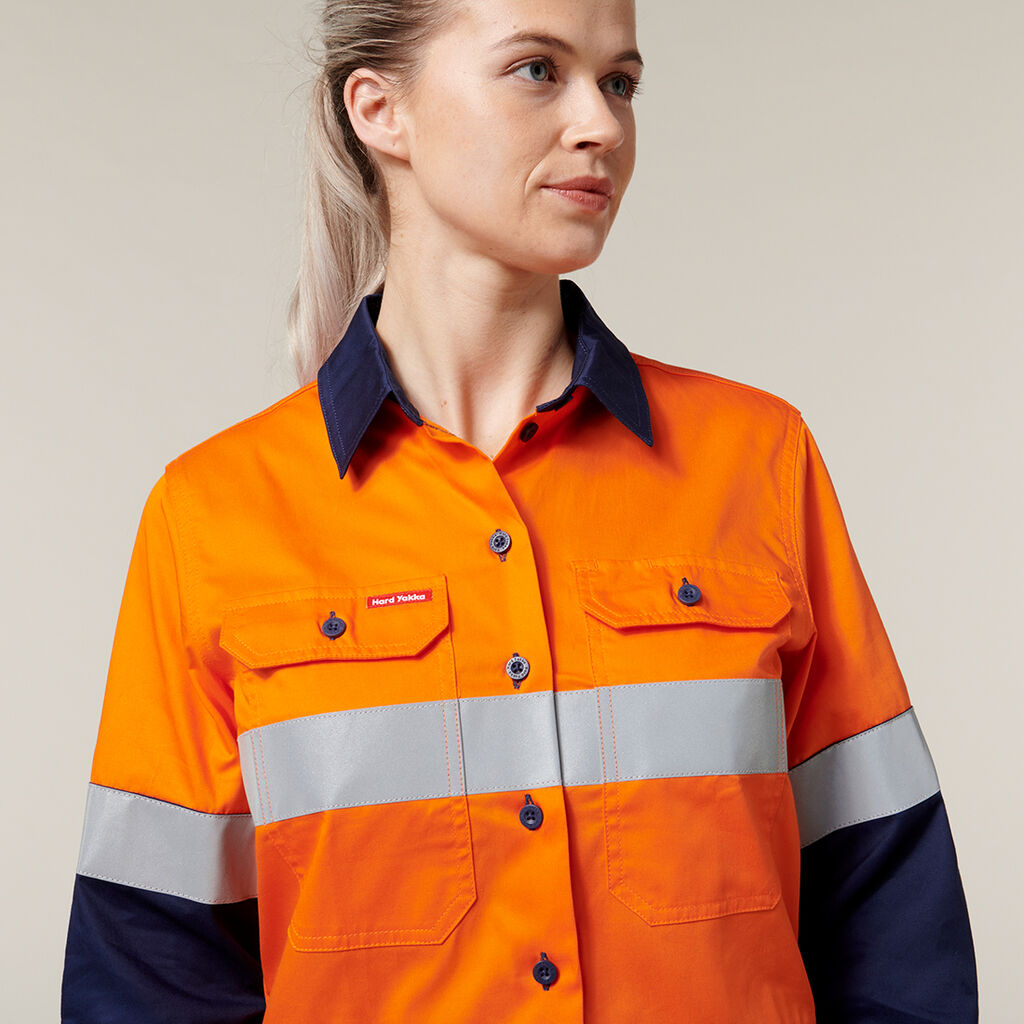 Hard Yakka Women's Hi-Vis Lightweight 2 Tone Taped Long Sleeve Shirt (Y08805)