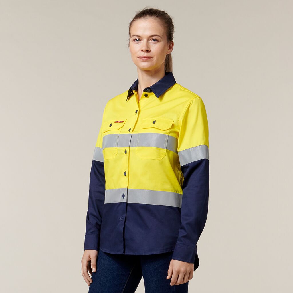 Hard Yakka Women's Hi-Vis Lightweight 2 Tone Taped Long Sleeve Shirt (Y08805)